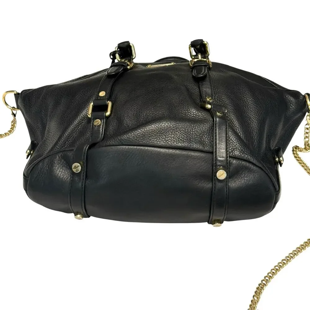 Michael Kors Bedford Medium Bowling Satchel in Black - Pebbled Leather